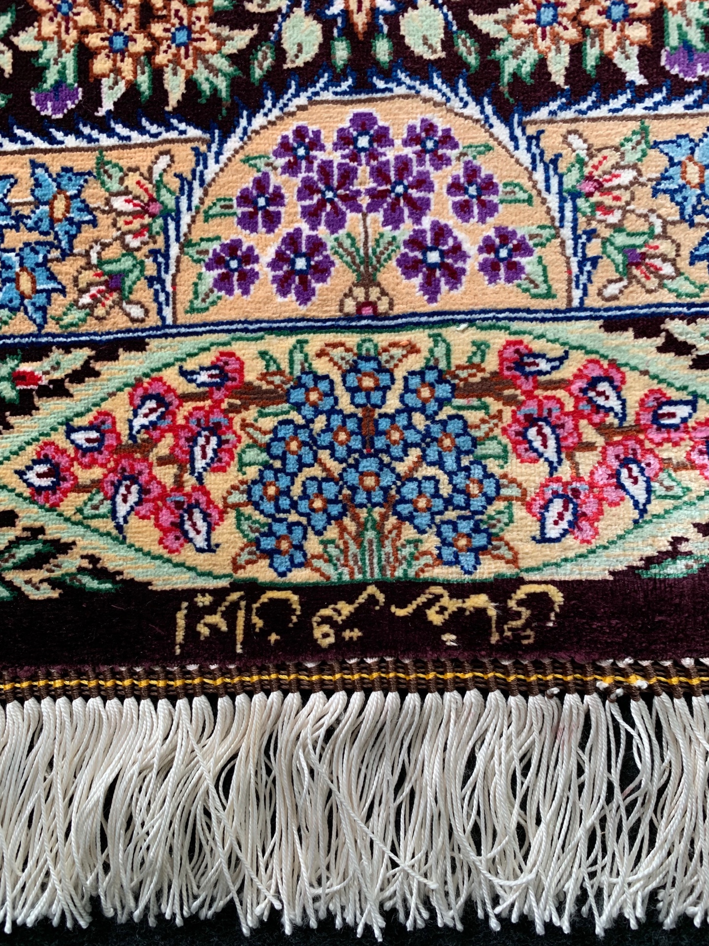 QM11112 クム 手織り 60×90 シルク ペルシャ絨毯