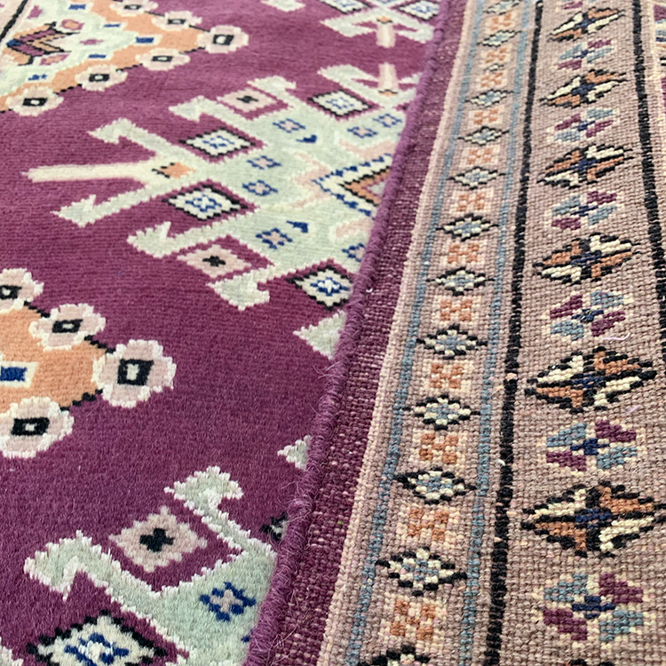 JA9295 パキスタン手織り絨毯 シルクタッチ パープル