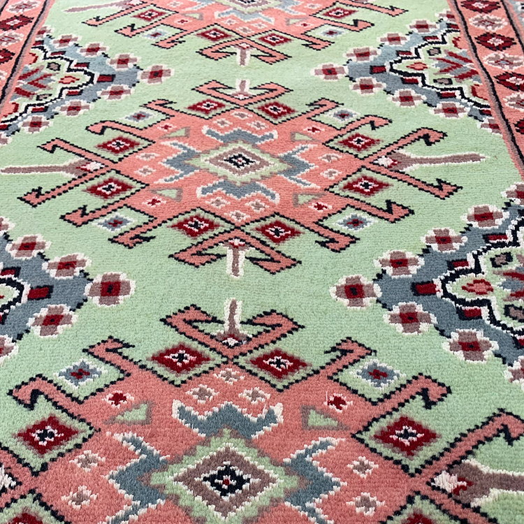 JA9290 パキスタン手織り絨毯 シルクタッチ グリーン